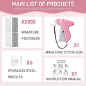 Stitch Gun for Clothes， Handheld Stitch Gun Quick Clothing Fixer，Sewing Kit Includes 1,000 Black Fasteners & 1,000 White Fasteners & 6 Needles，Tagging Gun（Pink）