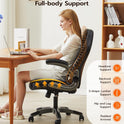 Office Desk Chair, Ergonomic Computer Chair with Padded Flip-Up Arms and Adjustable Lumbar Support, PU Leather Executive Chair with Tilt Lock and 360° Swivel Rolling Wheels for Work, Study