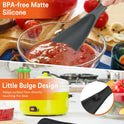 Cooking Spoon for Nonstick Cookwares, Great for Cooking and Serving Sturdy BPA-Free Matte Silicone, Wood Handle Spoon for Mixing, Scoop, and Scrape (Black & Grey, 11.4 inch)