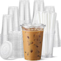 AOZITA 100 Pack - 16 oz Clear Plastic Cups with Lids and Straws, Food Safe Disposable Iced Coffee Cups for Cold Beverages, Smoothies, Iced Coffee, Leak-Proof, BPA-Free