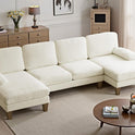 VINGLI 110" Sectional Couches for Living Room,U Shaped Couch with Double Chaise, 4-Seat Sofa Set with Chenille Fabric for Home Furniture,Beige