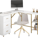 Techni Mobili L Shaped Desk - Two-Toned Computer Desk with Drawers & Storage Shelves - Simple Modern Furniture & Home Office Space Corner Table for Work & Writing