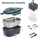 Electric Lunch Box Food Heater, 80W Portable Warmer for Car Truck Work with 304 Stainless Steel Container, 12V/24V/110V Green Heated Lunch Box Suitable for Ideal Driver/Work/Gift