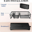 SNTD Dish Drying Rack for Kitchen Counter - Large Dish Rack with Drainboard, Rustproof Dish Drainer with Utensil Holder for Sink, Black