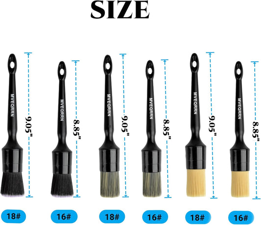 6pcs Car Detailing Brush Set-2pcs Boars Hair Car Detailing Brushes,2pcs Ultra Soft No Scratch Detailing Brush for Air Vent,Leather Seat 2pcs Detail Brushes car Detailing for Interior Exterior