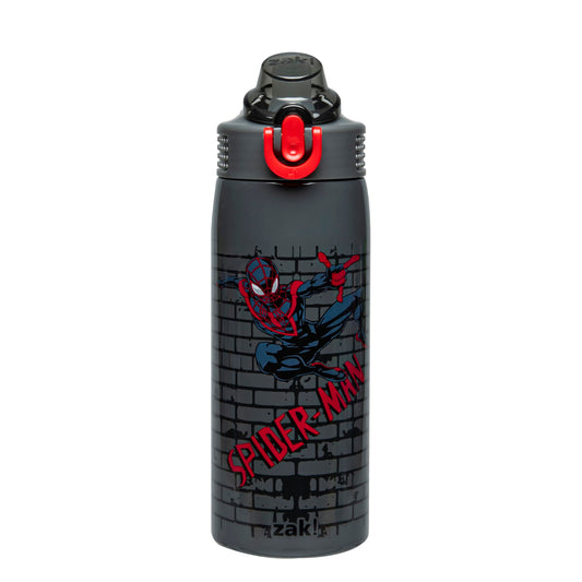 Zak Designs Marvel Spider-Man Sage Kids Water Bottle For School or Travel, 19oz Stainless Steel Water Bottle With Straw, Handle, and Leak-Proof, Pop-Up Spout Cover (Miles Morales)