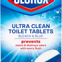 Clorox Ultra Clean Toilet Tablets Bleach & Blue, Rain Clean Scent, 2.47 Ounces Each, 4 Count (Package May Vary)