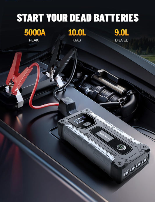 Sharmeal Car Jump Starter 3000A, Jump Starter Battery Pack for 9.0L Gas and 7.0L Diesel, 12V Portable Jump Box with LED Light