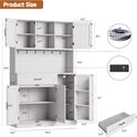 ONBRILL 71" Pantry Cabinet, Kitchen Pantry Storage Cabinet with LED Light & Outlet, Kitchen Hutch with Microwave Shelf & 6 Hooks, Door Shelves & Drawer & Adjustable Shelves, for Dining Room