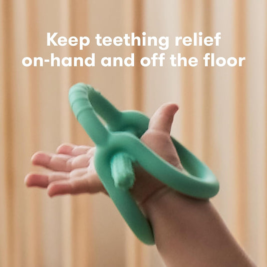 Frida Baby Get-A-Grip Silicone Teether for Teething Pain Relief, BPA-Free Food-Grade Teething Toys for Infant Baby Newborn 0-6, 12, 18 Months, Easy-Grip Teether Ring, PVC-Free, Teal