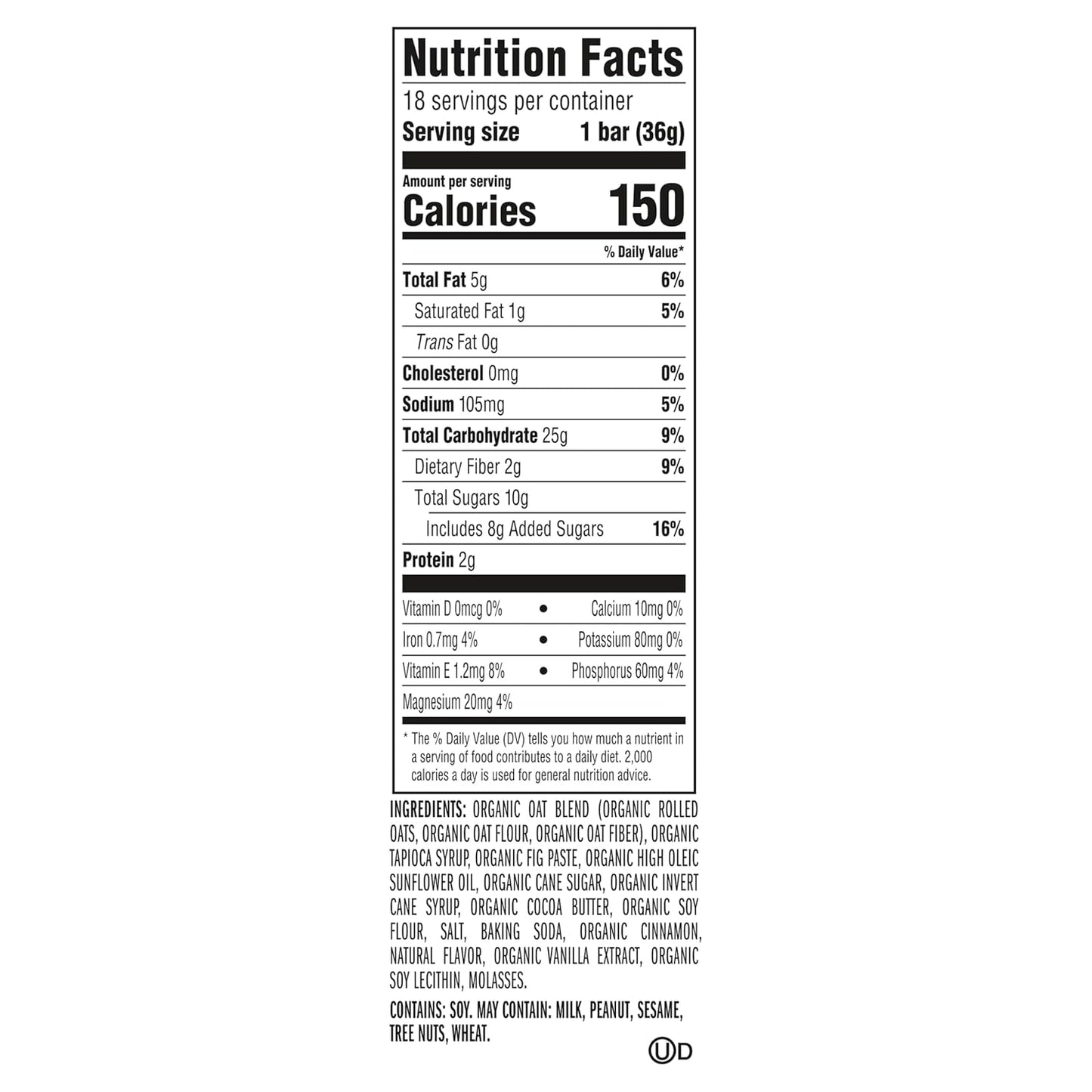 Zbar - Iced Oatmeal Cookie - Soft-Baked Energy Snack Bars - Non-GMO - 12g Whole Grains - USDA Organic Granola Bars (18 Pack)