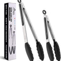 HOTEC Premium Stainless Steel Locking Kitchen Tongs with Silicon Tips, Set of 2-9" and 12"