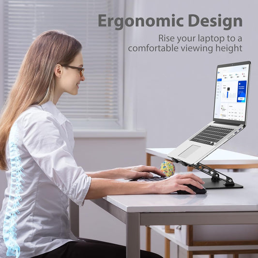 Adjustable Laptop Stand for Desk, Metal Foldable Laptop Riser Holder, Portable Desktop Book Stands, Ventilated Cooling Computer Notebook Stand Compatible with 10-15.6” Laptops