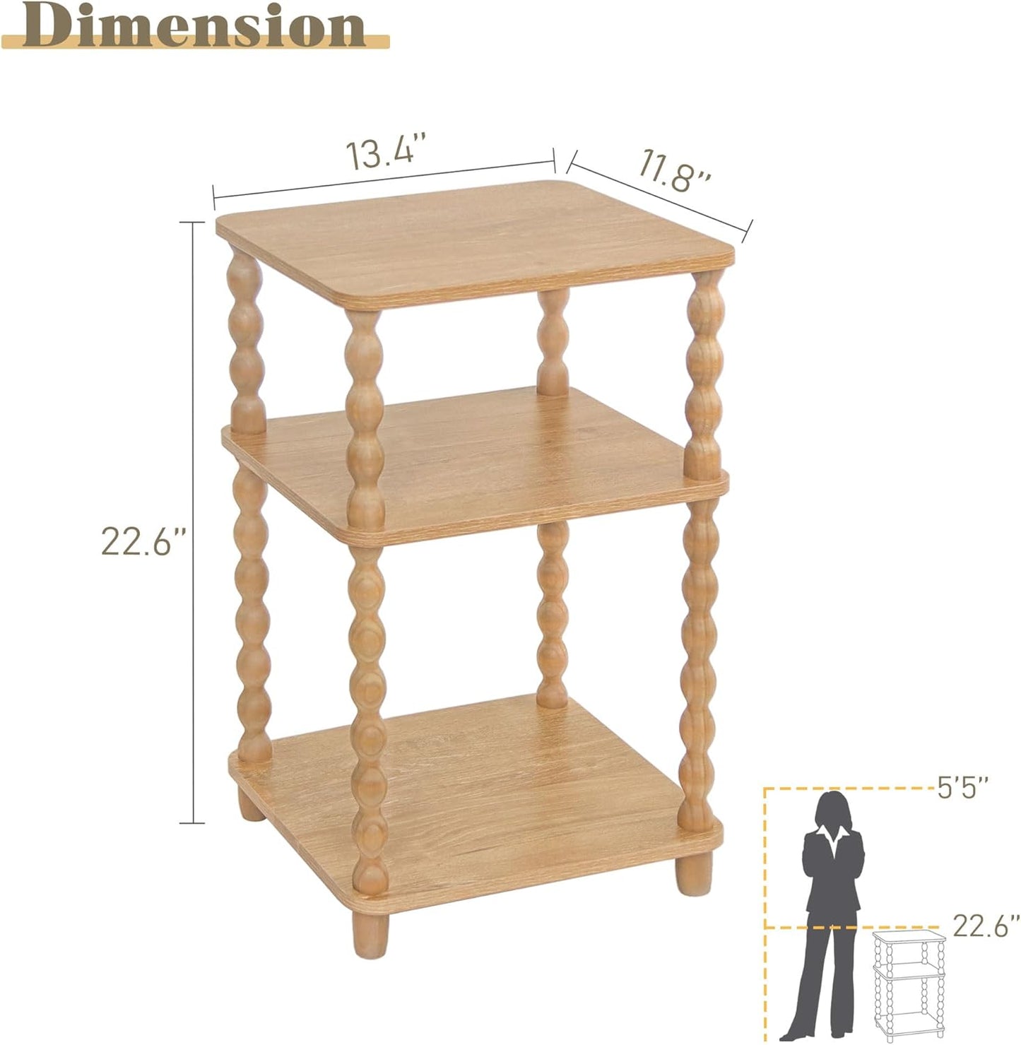 End Table, Modern Side Table with 3 Tier Open Shelf, Small Table Bed Side Tables Bedroom for Small Spaces, Living Room and Office (Rustic Walnut)