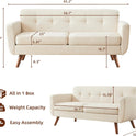 Tbfit 65" W Loveseat Sofa, Mid Century Modern Decor Love Seat Couches for Living Room, Button Tufted Upholstered Small Couch for Bedroom, Solid and Easy to Install Love Seats Furniture, Beige