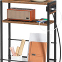 HOOBRO Small Narrow Side Table with Charging Station, Skinny End Table for Small Spaces, Slim Nightstand with USB Ports Outlet, Sofa Beside Table with Storage Shelf, Rustic Brown and Black BF102UBZ01