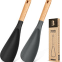 Cooking Spoon for Nonstick Cookwares, Great for Cooking and Serving Sturdy BPA-Free Matte Silicone, Wood Handle Spoon for Mixing, Scoop, and Scrape (Black & Grey, 11.4 inch)