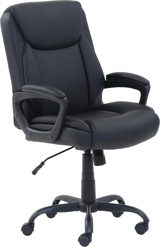 Puresoft PU Padded Mid-Back Height Adjustable Office Computer Desk Chair with Armrest, 26"D x 23.75"W x 42"H, Black