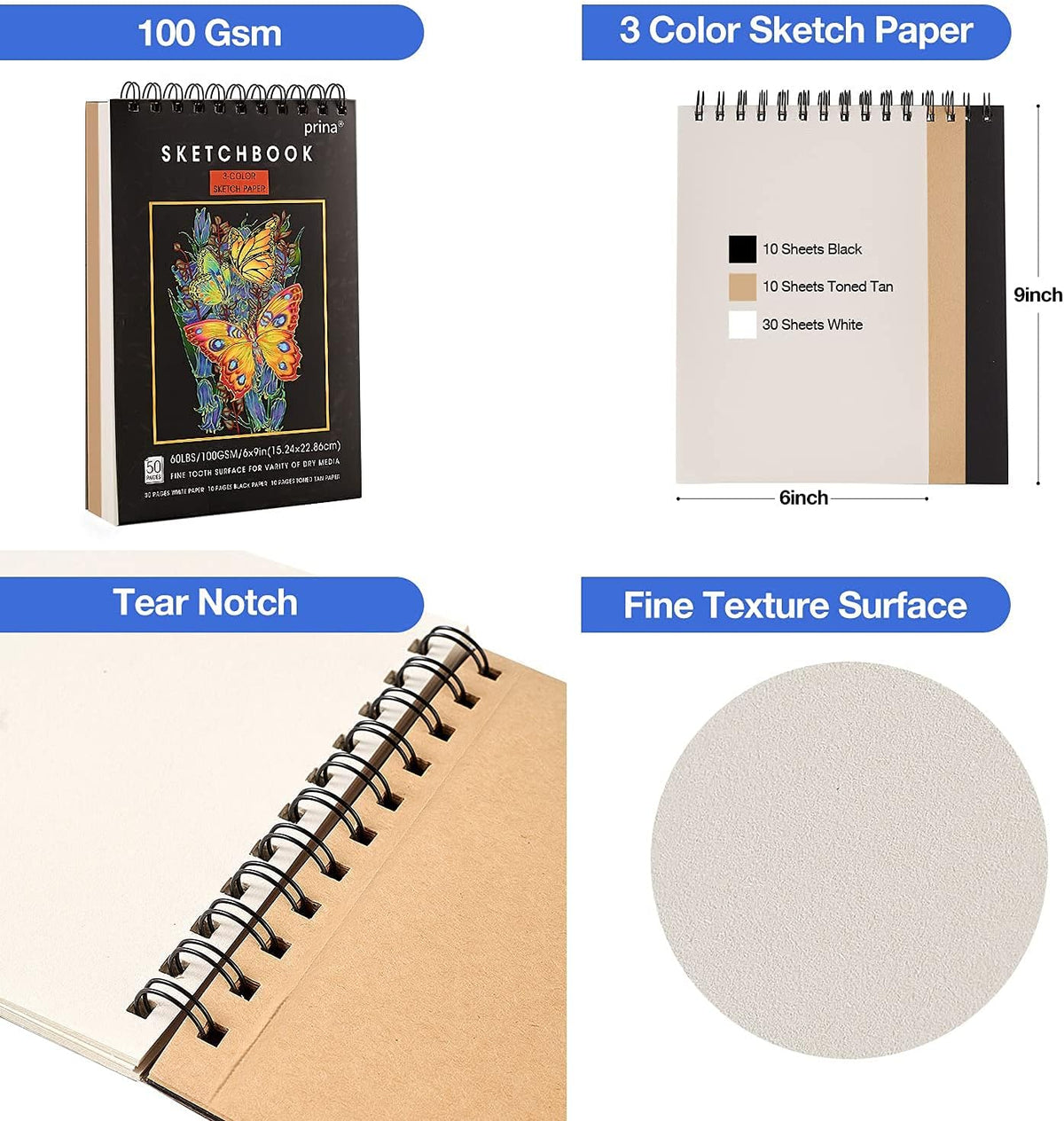 Prina 76 Pack Drawing Set Sketching Kit, Pro Art Supplies with 3-Color ...