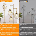 Dimmable Floor Lamp, Industrial Floor Lamps for Living Room, Gold Tree Lamp Standing Lamp Tall Lamps with 3 Elegant Teardrop Cage Head & 800 Lumens LED Bulbs for Living Room Bedroom Office