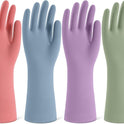 Rubber Cleaning Gloves for Dishwashing, 4 Pairs Reusable Kitchen Gloves for Washing Dishes and Household Cleaning, Colorful Dish Gloves with Flocked Lining and Non-Slip Grip, Pefect for Woman Men - M
