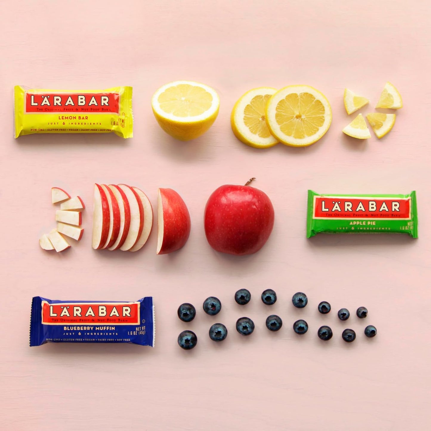 LARABAR Fruit & Nut Bars Variety Pack 18 Count (1.6 oz Each), Blueberry Muffin Lemon Apple Pie, Vegan Gluten Free Dairy Free Plant Based, Granola Snack Bars Breakfast Snacks For Adults