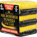 Edgeless Microfiber Towels for Cars – 6pk (12”x12”) - 540 GSM - Super Soft Detailing & Buffing – Scratch-Free & Absorbent Microfiber Cleaning Cloths for Car Polishing