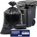 Plasticplace 95-96 Gallon Heavy Duty Black Trash Bags - Contractor Grade, Extra Large Garbage Bags for Construction & Outdoor Trash Cans, 1.2 Mil Thick, 61” x 68” (15 Count Roll)