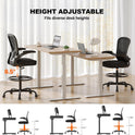 Ergonomic Drafting Chair, Tall Office Chair with Flip-up Armrests, Breathable Mesh High Desk Chair with Lumbar Support Adjustable Footrest Ring for Standing Desk Black