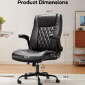 Marsail Executive Office Chair with Flip-up Armrests,PU Leather Ergonomic Desk Chair Height-Adjustable Swivel Rolling Computer Desk Chair,Black