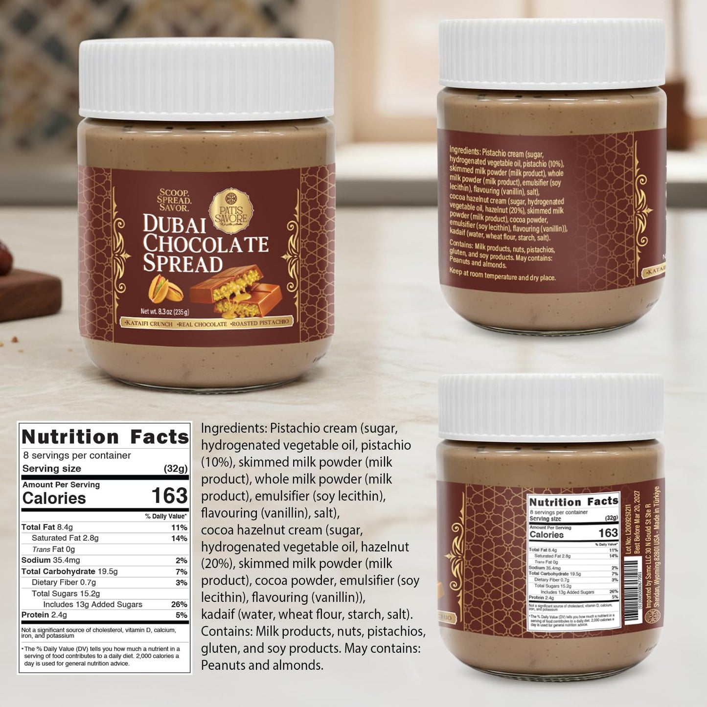 Dubai Chocolate Spread with Kataifi Pistachio Cream – 8.3oz Luxurious Middle Eastern Chocolate Delight – Rich, Creamy Texture, Premium Gourmet Gift