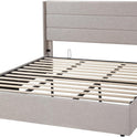 Allewie King Size Lift Up Storage Bed, Modern Wingback Headboard, Hydraulic Support, No Box Spring Needed, Light Beige