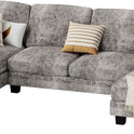 JUMMICO Sectional Couches for Living Room, U Shaped Couch with Chenille Fabric, 4 Seat Modern Sofa with Removable Pillows for Apartment and Small Space (Fabric, Grey)