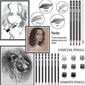 PANDAFLY Drawing Sketching Pencil Set, 22 Piece Pro Art Pencil Kit - Graphite Pencils (12B-2H), Black and White Charcoal Pencils, Charcoal Sticks, Stumps, Eraser, Sharpeners