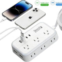 6 Ft Surge Protector Power Strip - 8 Widely Outlets with 4 USB Ports, 3 Side Outlet Extender with 6 Feet Extension Cord, Flat Plug, Wall Mount, Desk USB Charging Station, ETL,White