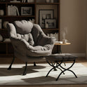 Welnow Lazy Chair with Ottoman, Modern Lounge Accent Chair with Armrests and a Side Pocket, Leisure Sofa Armchair, Reading Armchair with Footrest for Small Space, Dark Grey