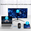 Wireless Bluetooth Mouse Rechargeable Laptop Mice with LED Use Portable(BT5.2 and USB 2.4G) Dual Mode Connection Silent Slim Computer Mouse for Laptop/iPad Tablet/Apple MacBook/PC (Black)