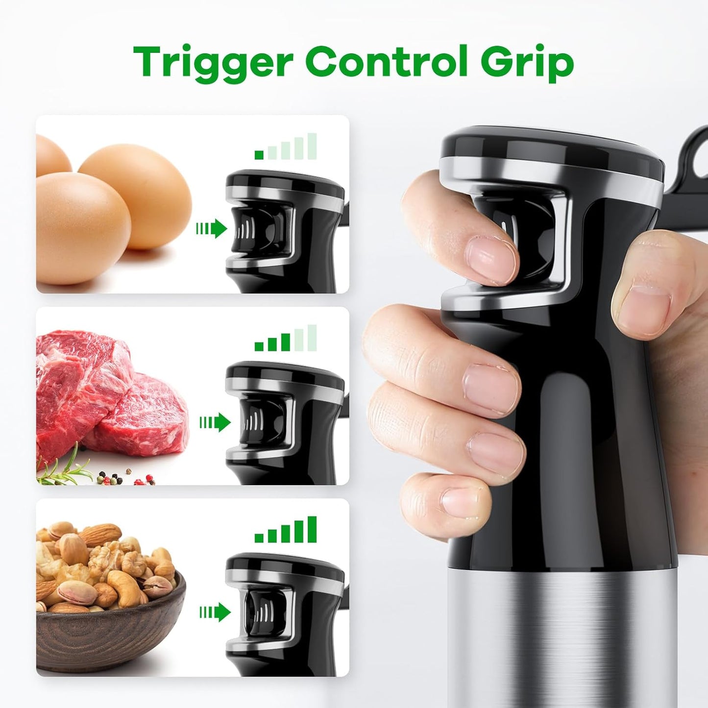 Immersion Blender Handheld Corded Hand Blenders Set 1100W, Trigger Variable Speed 5 in 1 Stick Emulsifier with Chopper, Whisk and Frother for Soup, Baby Food and Smoothies