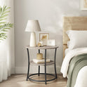 VASAGLE Side Table, 2-Tier Round End Table, Nightstand with Steel Frame for Small Spaces, Living Room, Bedroom, Heather Greige and Ink Black