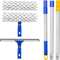 ITTAHO Squeegee for Window Cleaning,12" Squeegee and 11" Microfiber Scrubber Combi with Stainless Steel Pole,Extendable Window Cleaner for Car,Sliding Door,Shower Glass Door-Swivel Style-2 Pads