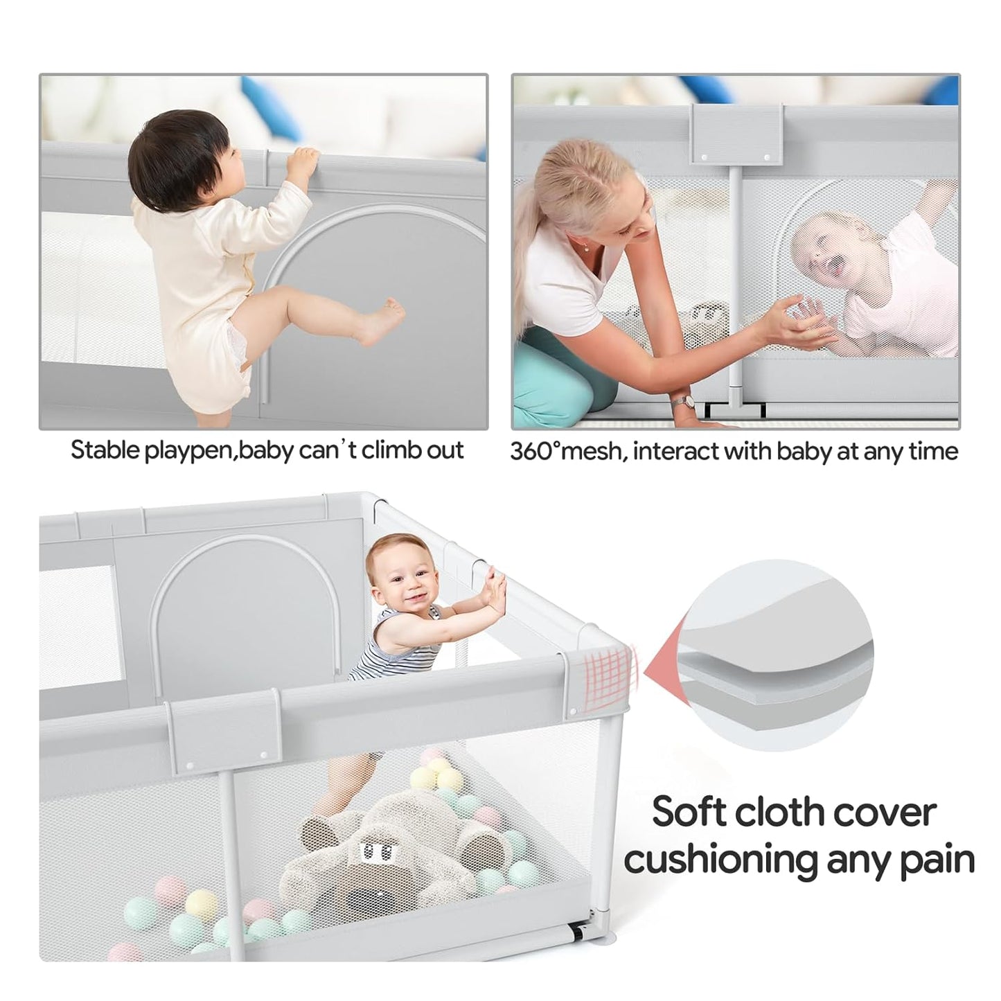Baby Playpen, 47x47in Small Play Pen,Toddler Playpen for Apartment,Play Yard,Activity Fence, Extra Large Baby Playard