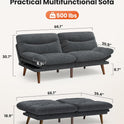Pipishell Convertible Futon Sofa Bed,66" Corduroy Futon Couch with Adjustable Backrest and Armrests, Recliner Sleeper Sofa for Small Spaces, Play Room or Office, Grey