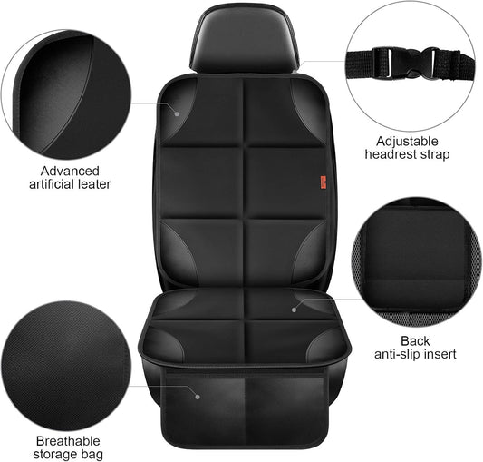 Car Seat Protector 1 Pack Car Seat Cushion Mat Thickest Padding,Waterproof 600D Fabric Car Seat Covers for Non-Slip Backing Mesh Pockets for Baby and Pet (Black, 1 Pc)