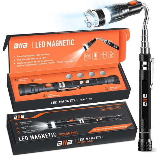 BIIB Stocking Stuffers for Men Adults, Gifts for Men LED Telescoping Magnetic Pickup Tools, Mens Gifts for Dad Him Boyfriend, White Elephant Gifts for Adults, Christmas Gift for Mens Stocking Stuffers
