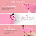 Handheld Stitch Tag Gun for Clothes, Quick Clothing Fixer, Tagging, Sewing Kit Includes 6 Needle, 1000 Black Fasteners & 1000 White Fasteners, Pink