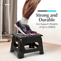 Handy Laundry Folding Step Stool - Sturdy Enough Collapsible Stool to Support Adults and Safe Enough for Kids - Opens Easy with One Flip - Great for Kitchen, Bathroom or Bedroom (Black - 9 Inch)
