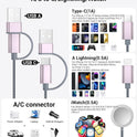 Temdan for Travel Essentials,3 in 2 USB C Cable for Apple Watch Charger/iPhone 17 Charger/Lightning,Multi Charging Cable Cord,Vacation Camping Essentials,Portable Designed for iWatch &iPhone 16-12-4FT