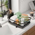 Kitsure Dish Drying Rack for Kitchen Counter, Stainless Steel Sink Organization and Storage Essentials with Cutlery Holder, Home and Appartment Decor, 12''W x 15.5''L, Black
