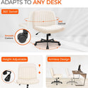 Orange Factory Criss Cross Chair Wheels Wide Cross Legged Office Desk Vanity Chair Comfy Fabric Armless Adjustable Swivel for Home Computer Task (Beige)