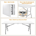 6ft Folding Table - Heavy Duty Portable Table for Parties, Camping & BBQs, Folds in Half for Easy Storage, No Assembly Required, White